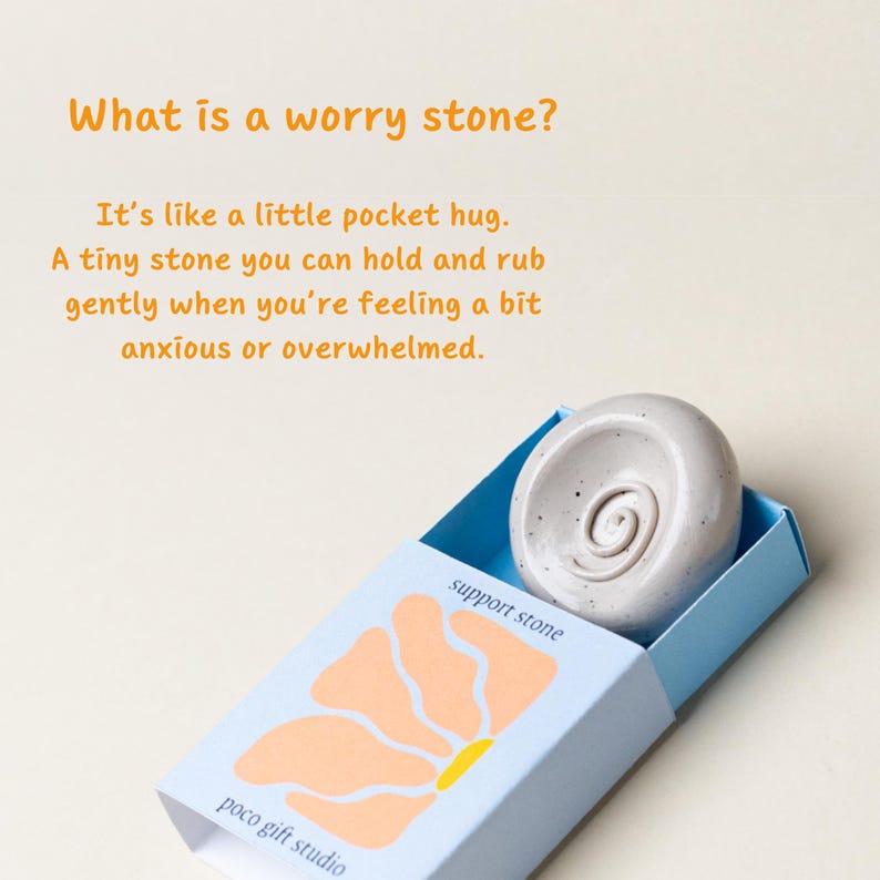 What is a worry stone, pocket hug, zen spiral worry stone, fidget toy adult, stim toy, emotional support gift, self care box, pocket hug, stress relief stone, hug in a box