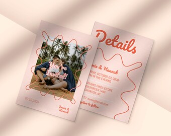Editable Retro Wedding Invitation – Pink & Red Printable Download