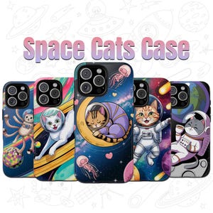 Funda para iPhone con Gatos Espaciales: Adorable funda de gato astronauta / Arte kawaii de gatitos galácticos / Regalo para amantes de los gatos y del espacio