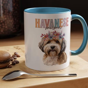 Bichón Habanero, Perro Bichón Habanero, Taza con Detalles, Perro, Mamá Bichón Habanero, Acuarela, Regalo para Amantes de los Perros, Artículos para Amantes de los Perros, Taza de Café, 325 ml, 405 ml, Taza de Café