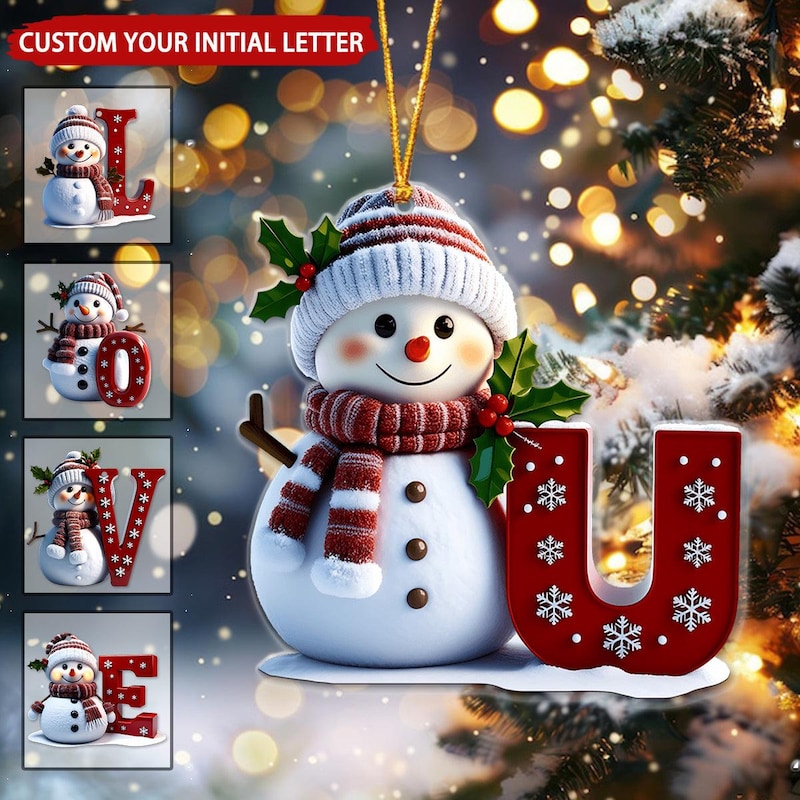 🎁 Merry Christmas Custom Letter Snowman Personalized Acrylic Ornament