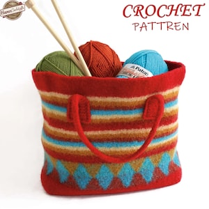 Crochet Pattern Felted Shopping Bag Knitting PDF Pattern - Easy Eco-Friendly Handmade Tote Tutorial in English