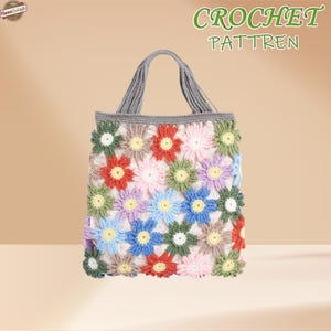 Crochet Pastel Flower Bag Crochet Pattern Mother's Day Gift Casual Outing Essential Handmade Floral Tote Handmade Purse PDF Tutorial