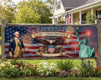 Amerika 250-jähriges Jubiläum Personalisierte Zaunbanner, Vaterländisches Yard Zeichen, 4. Juli Dekor