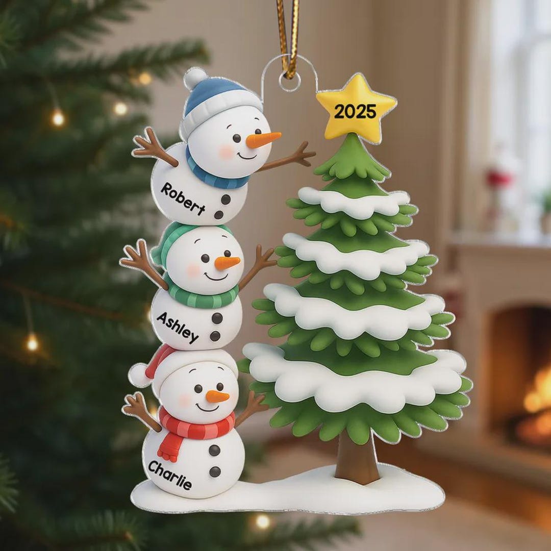 Snowmen Stack 2D FLAT Snowman Family Stack 3D Effect Christmas Tree - Personalized ...