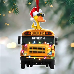 Custom Gifts For School Bus Driver Ornament Cute Duck With Bus, Christmas Light, Christmas Ornament,Gift for Bus Driver