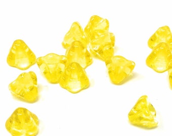 20 Translucent Bright Yellow Czech Glass Bell Flower Beads- 6x9mm - DIY Jewelry Making and Crafts