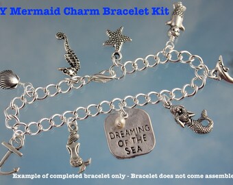DIY Mermaid + Ocean Themed Charm Bracelet Kit - Comes with Everything You Need or just purchase the charms - DIY Jewelry Making