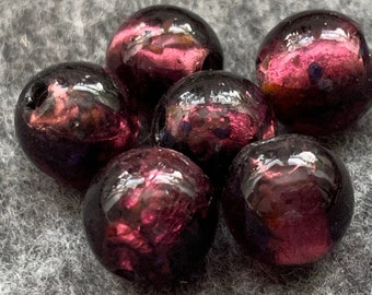 28 or 56  Medium Wine Balls Lampwork Glass Beads- 13.5mm burgundy purple silver foil lined beads - inner glow - 14" strand -jewelry supplies