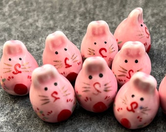 5, 10, 25  or 50 Pink and Red Ceramic Rabbit Beads - Plump Easter Bunnies -22x15mm- Porcelain - DIY Jewelry Making and Craft Supply