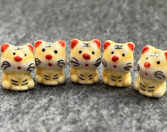 6, 10, 20 or 40 Adorable Ceramic Tiger Beads - Year of the Tiger - Hand Painted Cat Beads - DIY Jewelry Making and Craft Supply