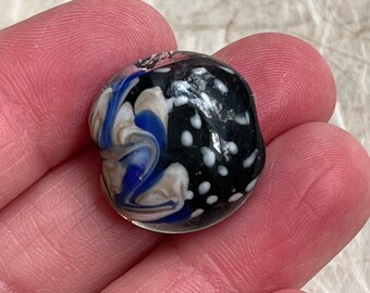 20 Starry Night Lampwork Glass Beads-  17x20mm lentil beads - Black, Blue and White - jewelry and craft supplies