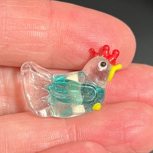 5, 10, or 20 small clear and aqua blue chicken lampwork glass beads jewelry and craft supplies rooster DIY craft and jewelry supply image 1