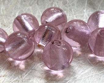 12 Large Pink Lampwork Glass Beads- 15mm inner glow rosaline pink silver foil lined beads - 7" strand -statement jewelry supplies