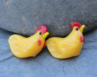 5, 10, 20, 50 small yellow chicken  lampwork glass beads  - jewelry and craft supplies - rooster - DIY craft and jewelry supply