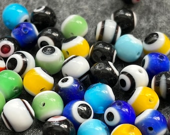 150 Evil Eye Lampwork Beads- 8mm rounds - multiple colors - lampwork glass - jewelry and craft supplies - enough for 2-3 necklaces