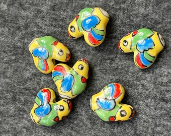 6, 10, or 18 Colorful Ceramic Rooster Beads - Fun Chickens with Vest & Bow Tie - Hand Painted Bird Beads - DIY Jewelry Making, Craft Supply