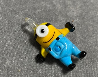 1, 2, 5, or 10 yellow and blue minion lampwork glass pendants  - jewelry and craft supplies - silly - DIY craft and jewelry supply