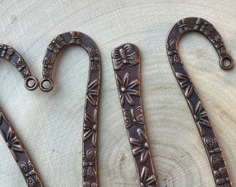 Bookmarks - 5 Antique copper Zinc Alloy Flower and Butterfly -5" long with loop to add dangles -DIY Craft- non-tarnish