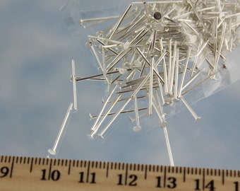 200 16mm - 7/8 inch - bright silver plated brass head pins - sturdy - 21 gauge - 0.63 inch,  7/8" - NOB 4597-4