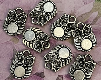 10, 25 or 50 Adorable Double Sided Tiny Owl Charms - non tarnish silver tone zinc alloy- 15x10mm - just over 1/2" tall - jewelry supply