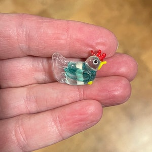 5, 10, or 20 small clear and aqua blue chicken lampwork glass beads jewelry and craft supplies rooster DIY craft and jewelry supply image 3