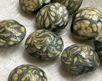 20, 25 or 45 Mossy Green Swirl Lampwork Glass Beads-  18x20mm lentil beads - dark and light olive green - jewelry and craft supplies