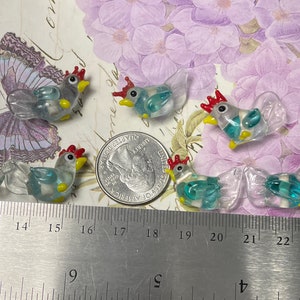 5, 10, or 20 small clear and aqua blue chicken lampwork glass beads jewelry and craft supplies rooster DIY craft and jewelry supply image 5