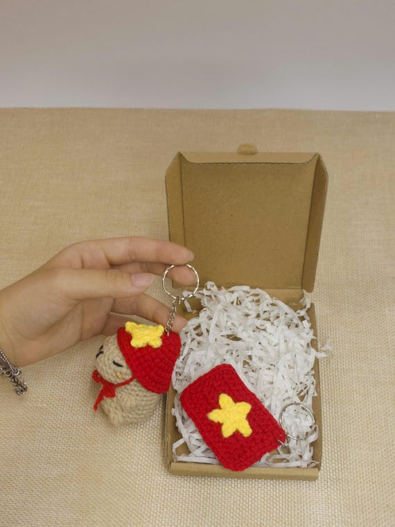 Vietnamese Capybara Keychain – Handmade Crochet Charm - Bag