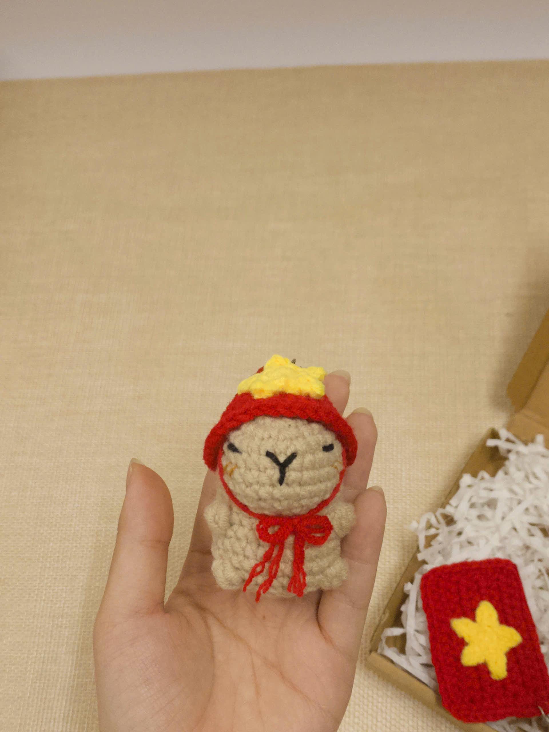Vietnamese Capybara Keychain – Handmade Crochet Charm - Bag