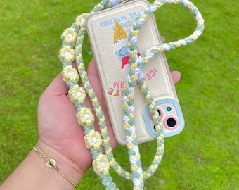 Correa de macramé para teléfono - Cordón bohemio hecho a mano / Cordón ajustable - Tienda de crochet Centi