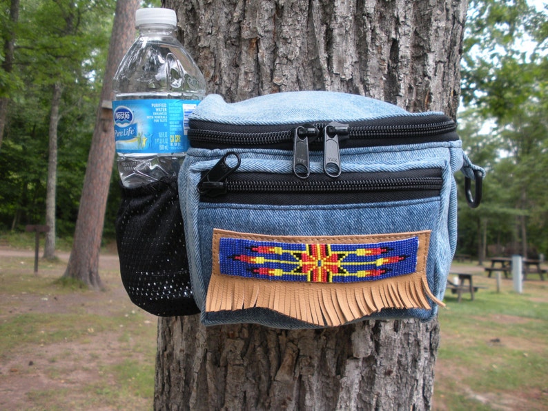Bead Leather Denim Fanny Pack/dogwalking Bag/chemo Pump Etsy