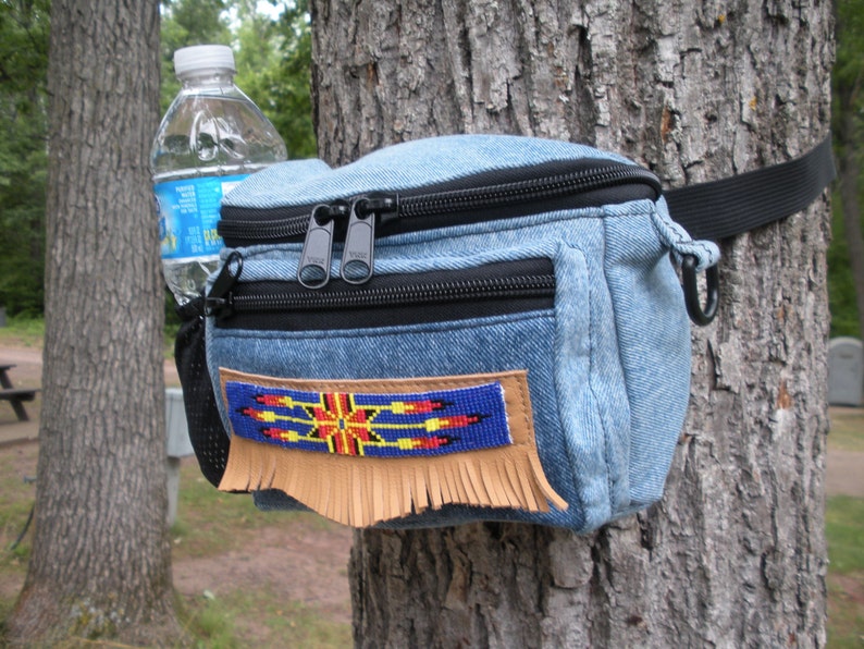 Bead Leather Denim Fanny Pack/dogwalking Bag/chemo Pump Etsy