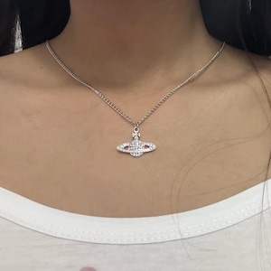 Westwood Necklace Silver Diamond Saturn Pendant, Planet Charm Y2K Punk Statement Jewelry for Women, Saturn Pendant, Celestial Jewelry