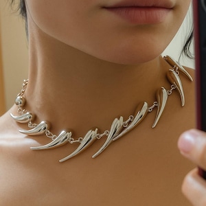 Necklace Silver Color Rivet Metal, Star Charm Y2K Punk Statement Jewelry for Women, Emo Pendant, Celestial Jewelry Tassel Choker