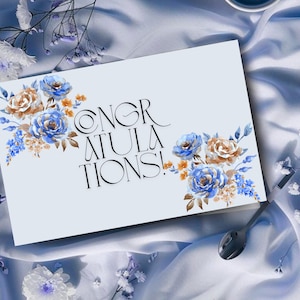 Tarjeta de "Felicitaciones" imprimible, hermoso diseño floral para graduación, nuevo trabajo, compromiso, boda, celebración o cualquier momento especial.