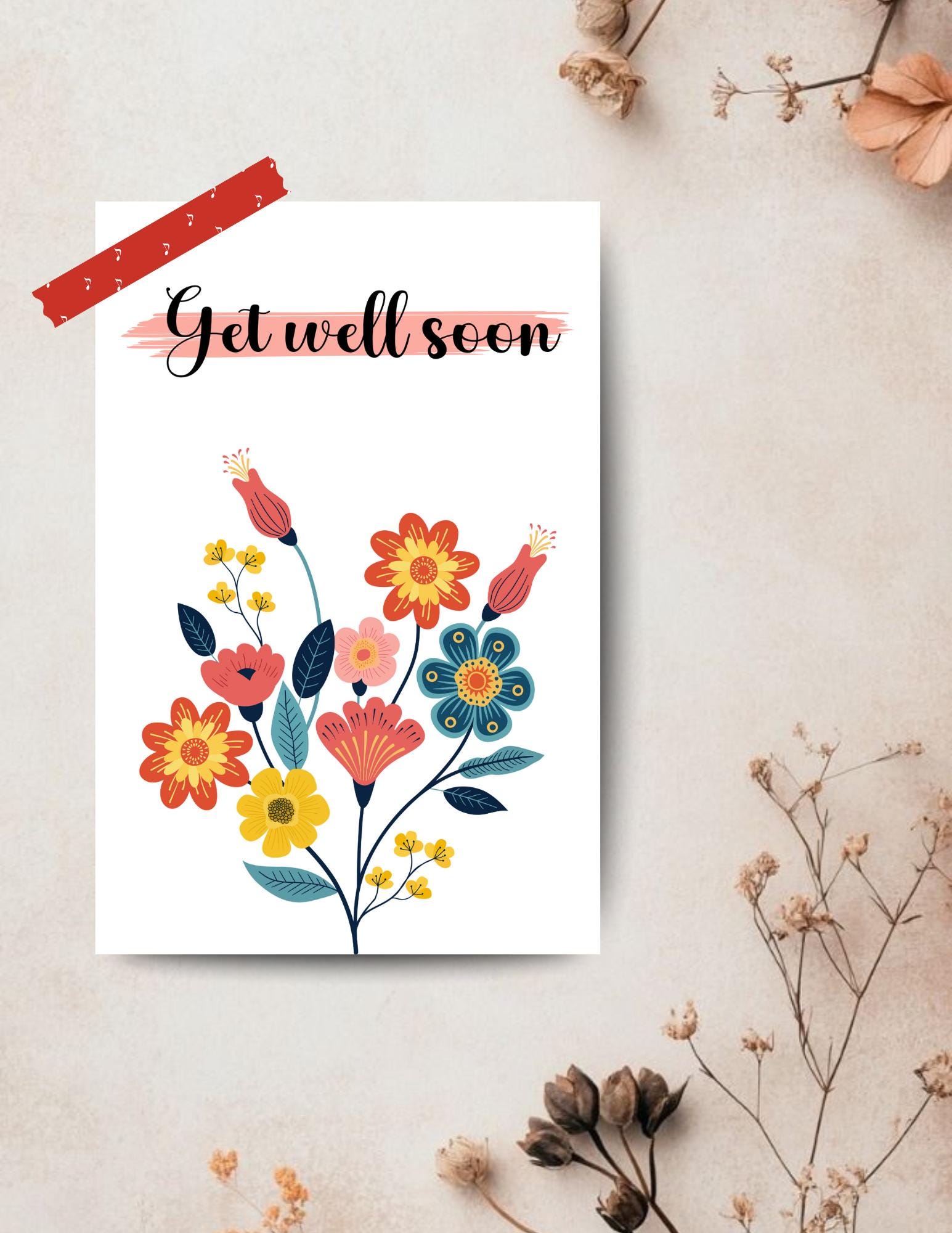 Floral Get Well Soon Card Template: Printable Greeting Card (instant ...