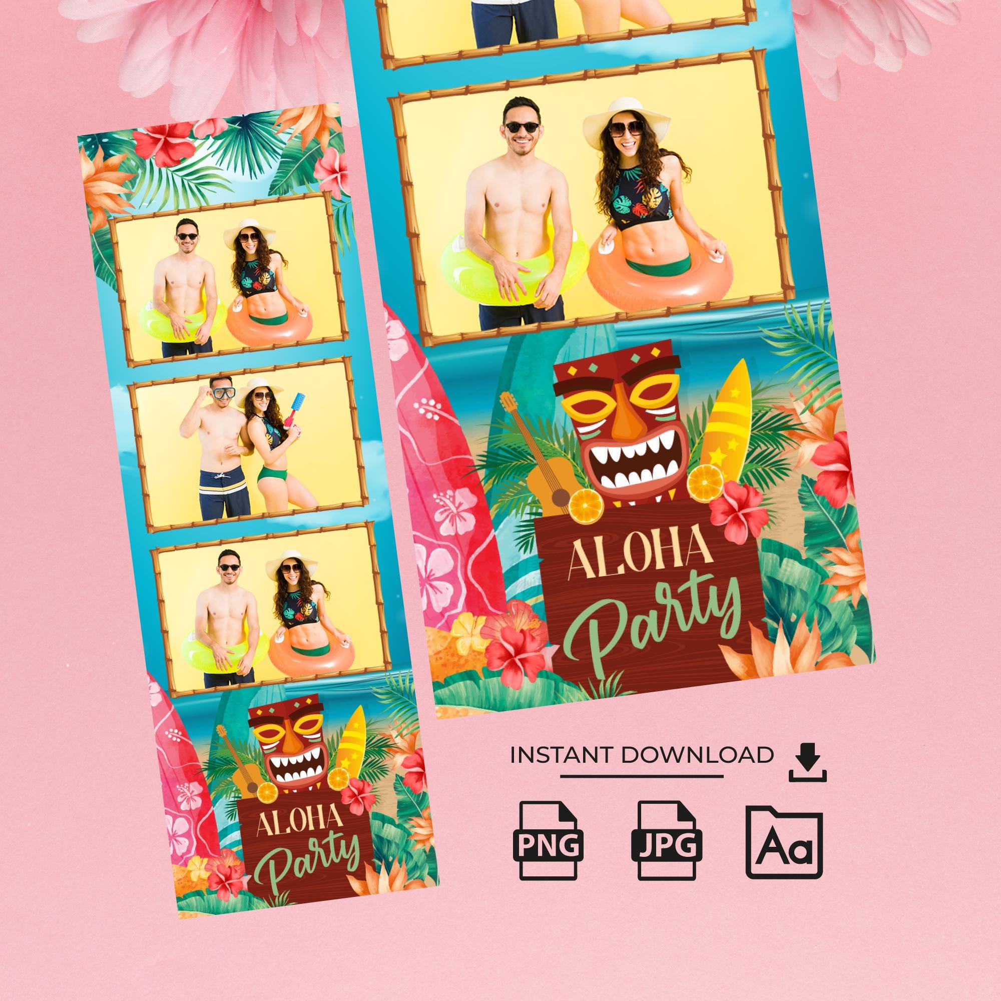 Kit Fiesta Hawaiana - 25 Accesorios Photocall + Marco Inflable Para Fotos