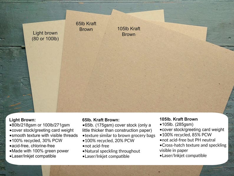 100/% Recycled 8.5x11 Cardstock 8 12x11 65-100lb cover 100 Sheets Kraft Card Stock 216x279mm grocery bag kraft brown or light brown