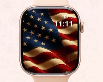 4th of July Apple Watch Wallpaper: USA Flag Floral Design (Digital Download