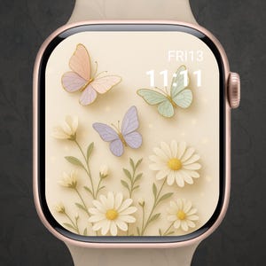 Sfondo floreale per Apple Watch, Magia dei fiori selvatici - 3D neutro, Quadrante beige con margherite, Estetica botanica minimale, Smartwatch delicato e femminile