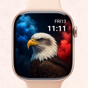 Sfondo per Apple Watch con aquila calva, sfondo per Apple Watch con il 4 luglio: bandiera USA, quadrante floreale rosso, bianco e blu