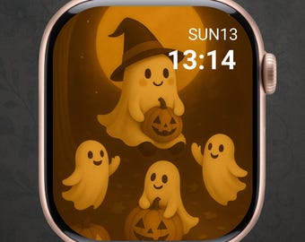 halloween Ghost and friends – Cute Halloween Digital Art – Cozy Pastel Magic Apple Watch Face Download