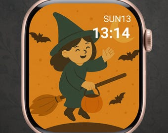 halloween Witch Wallpaper – Cute Halloween Digital Art – Cozy Pastel Magic Apple Watch Face Download