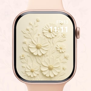 Sfondo floreale per Apple Watch, Magia dei fiori selvatici - 3D neutro, Quadrante beige con margherite, Estetica botanica minimale, Smartwatch delicato e femminile
