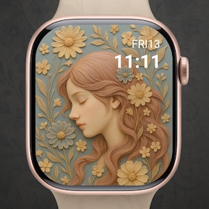 Sfondo floreale per Apple Watch - Quadrante floreale beige chiaro per iOS / Download digitale