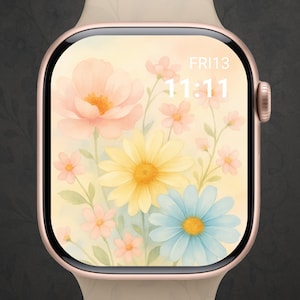 Sfondo floreale per Apple Watch, Magia dei fiori selvatici - 3D neutro, Quadrante beige con margherite, Estetica botanica minimale, Smartwatch delicato e femminile