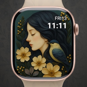 Sfondo floreale per Apple Watch - Quadrante floreale beige chiaro per iOS / Download digitale