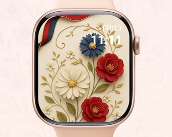 4th of July Apple Watch Wallpaper: USA Flag Floral Design (Digital Download