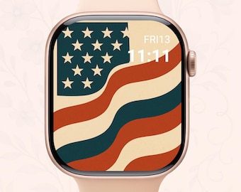 4th of July Apple Watch Wallpaper: USA Flag Floral Design (Digital Download